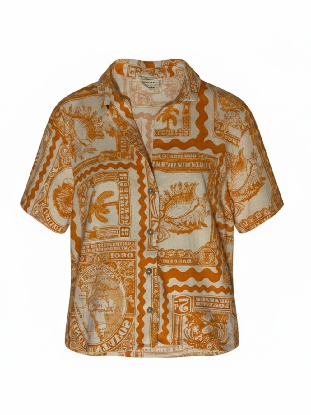 Women’s Short Sleeve Button-Up Shirt in Tan & Cream Print